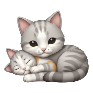 grey and white small cat with its eyes closed lying down leaning on his elbow with his paw curled under his head holding it up sticker