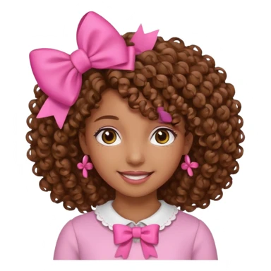 Uma menina morena cacheada com laço rosa no cabelo sticker