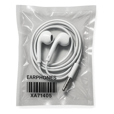 white EarPods arranged in a spiral, glossy sticker
