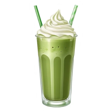 iced matcha latte in a tall clear glass with straw and whipped cream sticker