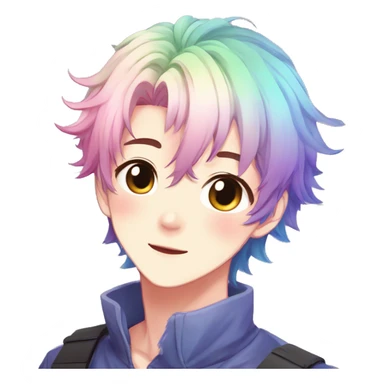 Gorgeous anime style shojo man with blushing face aesthetic and pretty colorful shiny gradient pastel hair trending style sticker