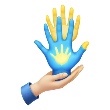 a hand being held by a glowing blue hand and a glowing yellow hand souls sticker