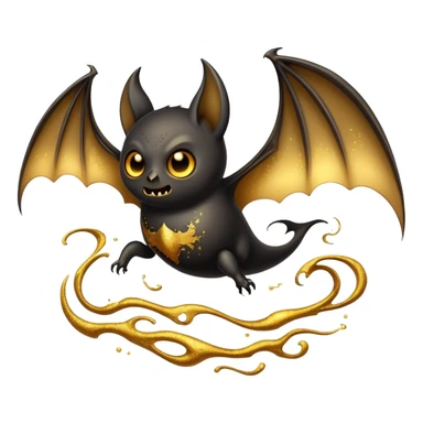 A bat spooky creature covered with swirling golden particles and with a dark aura. sticker
