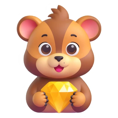 cute animal holding a diamond, 3D emoji style, friendly and smooth sticker