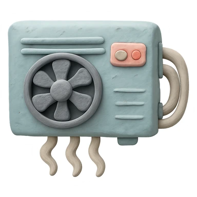 air conditioning unit in claymation style with pastel colors and visible fingerprints sticker