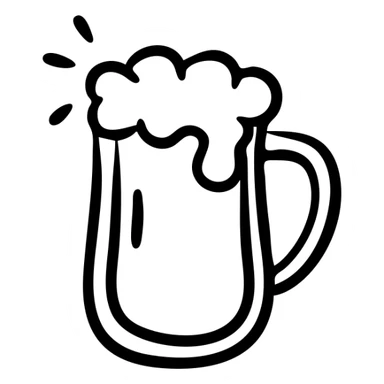 A beer mug with bubbling foam, draft beer in classic pint with handle sticker
