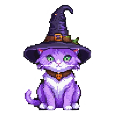 purple cat wearing a witch hat sticker