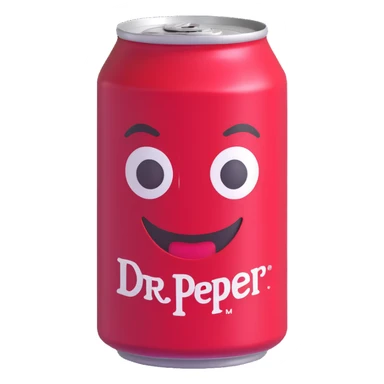Add a vintage Dr Pepper label to this 3D emoji soda can, keep shiny and simple look, with no background. sticker