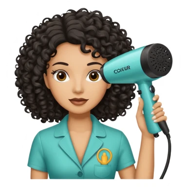 Parrucchiera con il phon in mano e la scritta coiffeur assunta capelli neri e ricci sticker