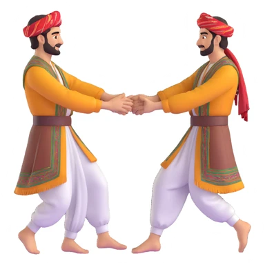 cartoon sticker of a group of Kurdish men in traditional clothing dancing Kurdish dance holding hands, colorful and joyful, no text, suitable for WhatsApp and Instagram sticker