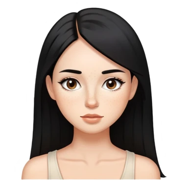 woman with silky straight black hair, subtle makeup, and cute freckles sticker