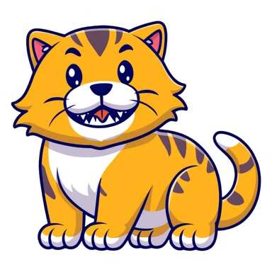 saber-toothed cat with enormous tusks four times longer than its head, extremely exaggerated canine teeth that extend far past its body sticker