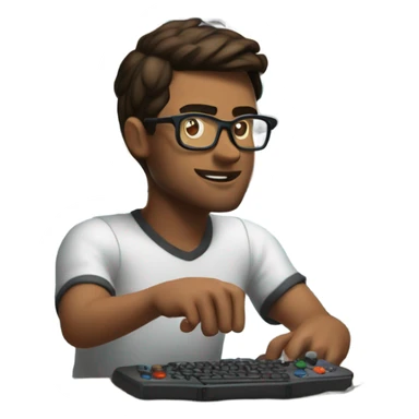 brunette man with glasses playing video games three screens sticker