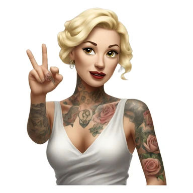 Blonde elegant women, her Body Covered with Tattoos, POINTING YOU with her HAND , Hyper realistic sticker