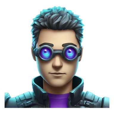 Secret human agent with  cyberpunk elements with a spyglass scanning looking reviewing multicolor lines of code, cyan and purple colors, only upper body portrait sticker