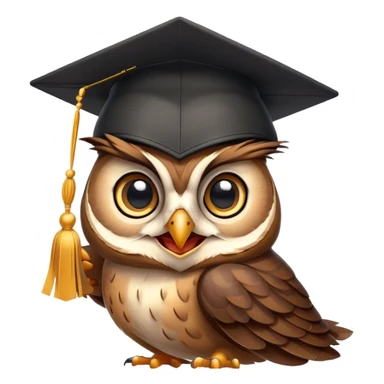Owl smiling with graduation hat and diploma in claws sticker