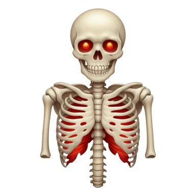 Minimalist emoji-style sticker of a ribcage x-ray with a curled-up demon inside, lines in faint white on black background, subtle red eye glow



 sticker