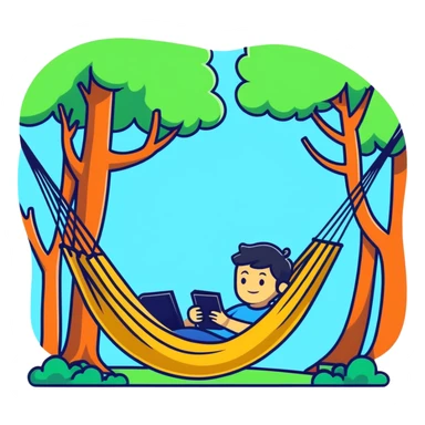 person in hammock under trees feeling a pleasurable gentle breeze sticker