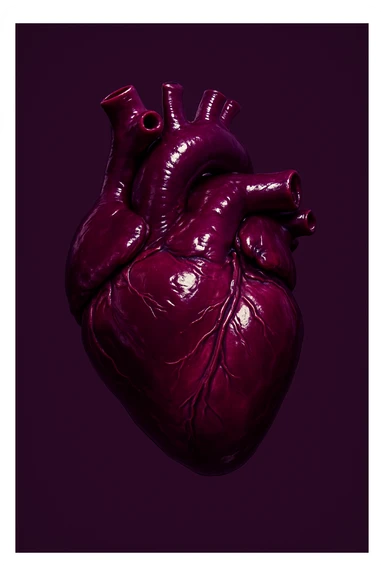 beating heart with color RGB values R 60 G 16 B 83, realistic shine, simple background sticker