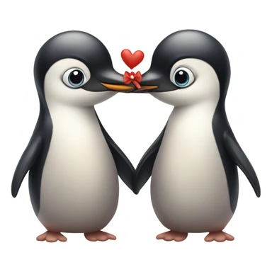 two pengiuns kissing eachother one havindg a ink bow on her head sticker