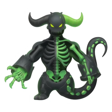 Horned Evil Cool Handsome Badass Edgy Obsidian-black and neon-glowing-green skeletal Meloetta-Salandit-Gorebyss-Zygarde-Pokémon-Fakémon-creature-fusion-hybrid sticker