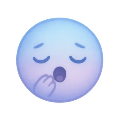 cute emoji, round face, sleepy eyes, tiny yawn, soft blue and lavender sticker