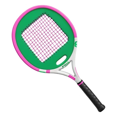 green padel racquet
with white frame
black grip
with a pink "p" in the middle
"padel in action academy" in white on top sticker