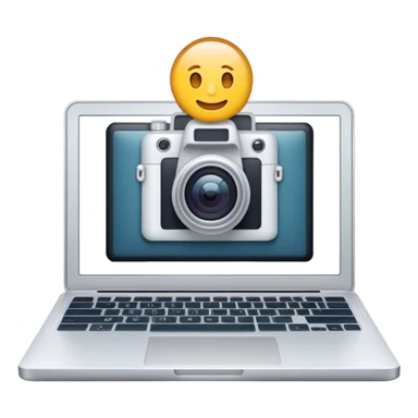 Create an emoji of blogging. The design should feature an open laptop or tablet with a visible blog post on the screen, showing text. Add a photo or video camera to symbolize multimedia content creation. Use modern, professional colors. Make the background transparent. sticker