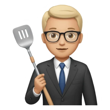 man with glasses wearing a suit and holding a spatula sticker