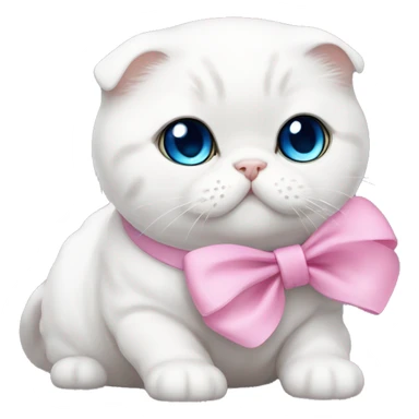 White Scottish fold with blue eyes and pink bow sticker