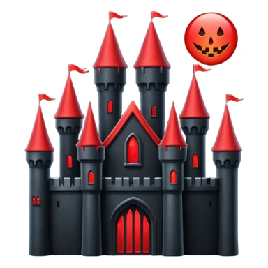 iOS sticker, dark castle, black walls, red windows, minimal fantasy sticker