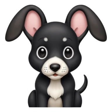 Realistic puppy black hound dog, white snout, big ears, white chest sticker