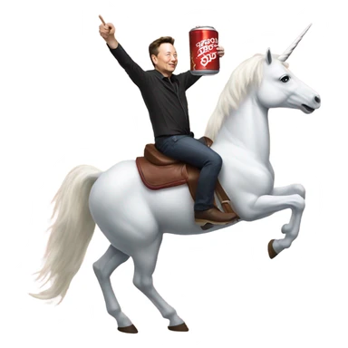 Elon musk riding a unicorn whilst drinking cola sticker