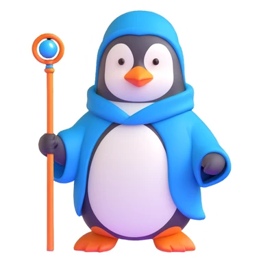 penguin wizard with a blue robe and magic staff sticker