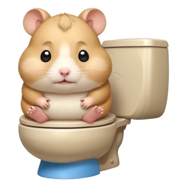 Cute chubby cartoon-style hamster sitting on toilet looking as if he had an accident, sticker-style illustration sticker