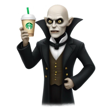 Count Orlok holding a cup from Starbucks sticker