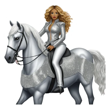 beyonce wearing silver crystal leopard riding silver sparkly horse renaissance album cover sticker