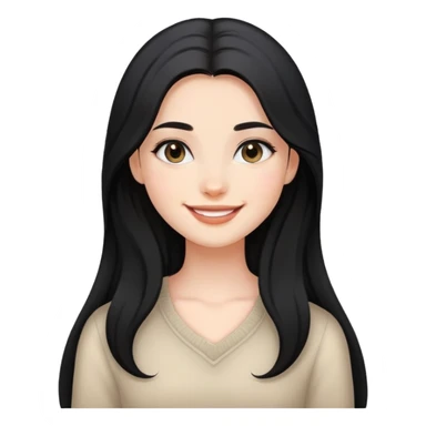 black long hair girl with soft makeup, smiling sticker