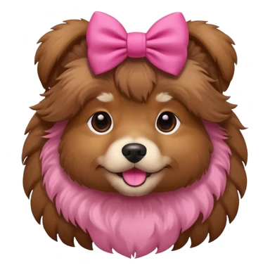 brown fluffy dog with a pink bow  sticker