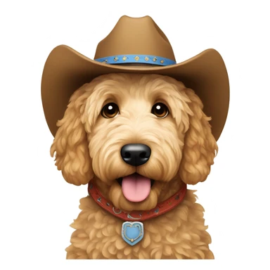 Goldendoodle wearing a cowboy hat sticker