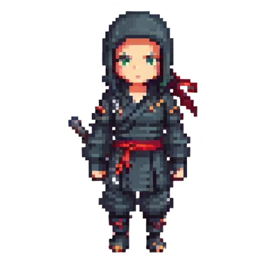 female ninja in a pixel art style, classic stance sticker