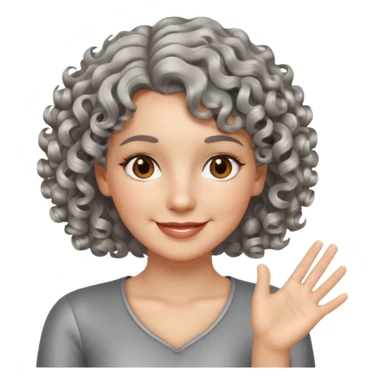 silver, short, wavy-haired with curls, smiling pretty lady, brown/hazel eyes, fingers crossed on right hand

 sticker