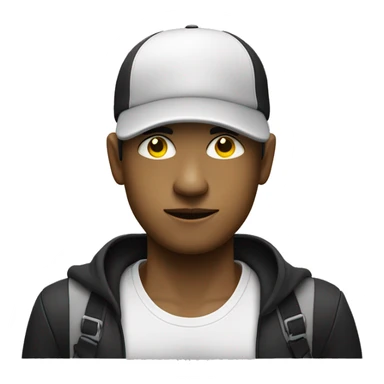 Robber hanging a bag with his left hand and wearing black and white cap and shirt and his body colour is yellow and his eyes are black sticker