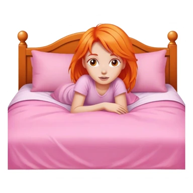 girl with orange hair in pink bed sticker
