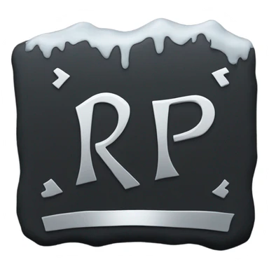 a black grave with the letters RIP on a silver  sticker