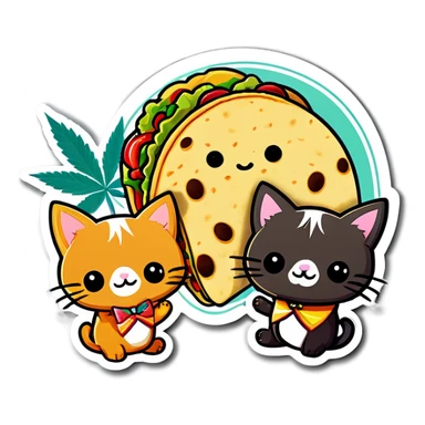 Kawaii Marijuana leaf and kittens eating tacos kawaii style  sticker