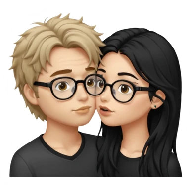  garçon avec les cheveux brun très clair ébouriffés, qui embrasse une fille avec les cheveux noir long qui a des traits d’eye-liner, des lunettes noir et un piercing au nez sticker