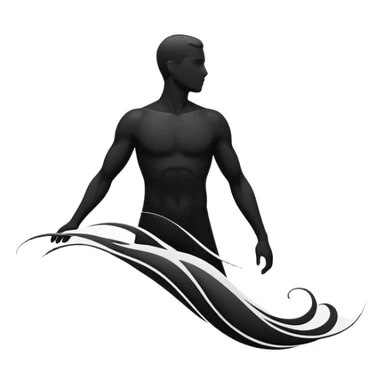 Simple male silhouette formed by subtle flowing energy, minimalist monochrome abstract waves, no facial features sticker