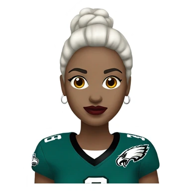  White skin female dark hair red lips wearing Philadelphia Eagles jersey sticker