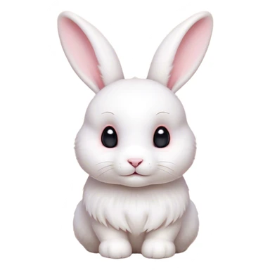 Cinematic Cute White Rabbit Portrait Emoji, Head tilted playfully and inquisitively, featuring a luxurious, silky white fur with soft, twitching ears, round, sparkling dark eyes filled with curiosity, Simplified yet irresistibly adorable features, highly detailed, glowing with a warm, friendly glow, high shine, affectionate and lively, stylized with a touch of whimsy, bright and endearing, soft glowing outline, capturing the essence of a mischievous yet loving bunny, so playful it feels like it could hop out of the screen and into your arms! sticker